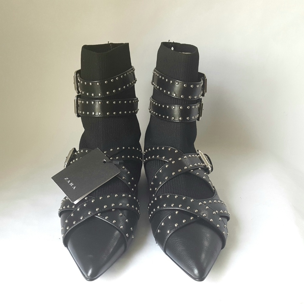 ZARA BUCKLED FLAT SOCK ANKLE BOOTS SIZE 6½-37